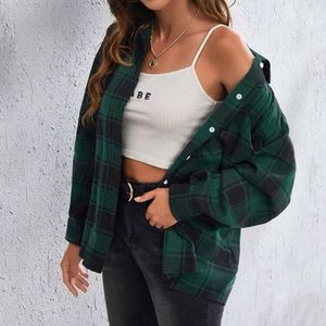 SHEIN Drop Shoulder Oversized Plaid Shirt XS